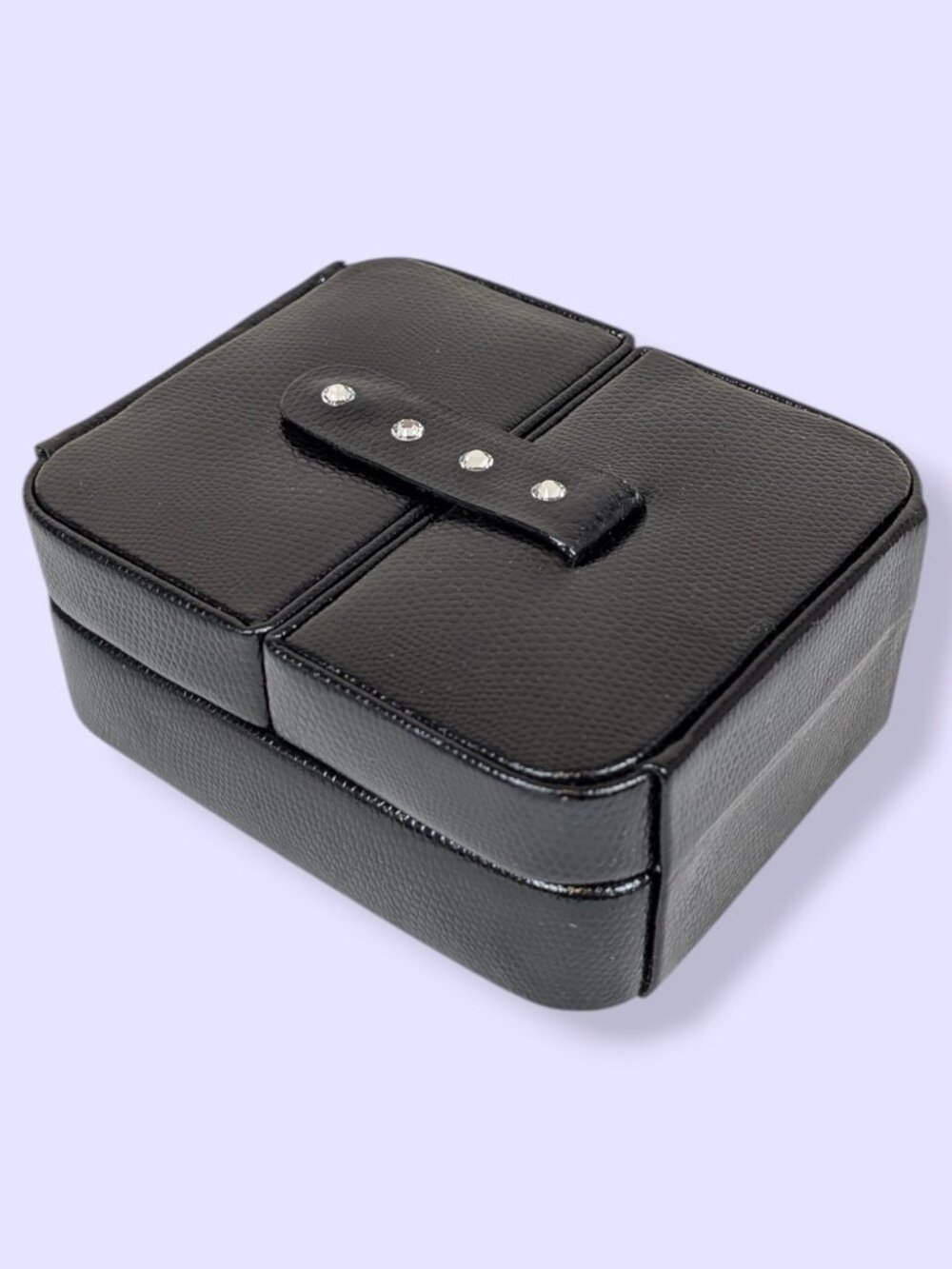 Black Faux Leather Jewelry Travel Case Trinket Box
